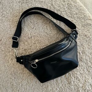 Moussy denim black faux leather Fanny pack